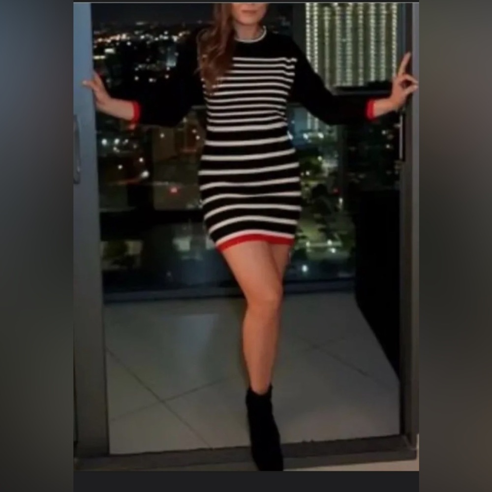 Striped Black and White Long Sleeve Dress